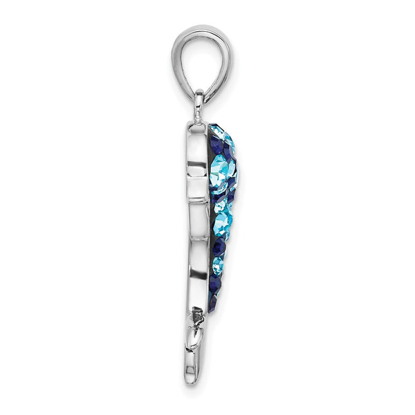 Sterling Silver Rh-plated Polished Crystal Dolphin Pendant