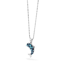 Sterling Silver Rh-plated Polished Crystal Dolphin Pendant
