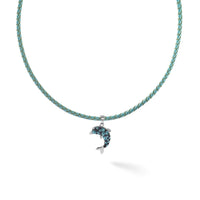 Sterling Silver Rh-plated Polished Crystal Dolphin Pendant