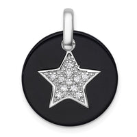Sterling Silver RH-plated Polished Onyx and CZ Star Circle Pendant