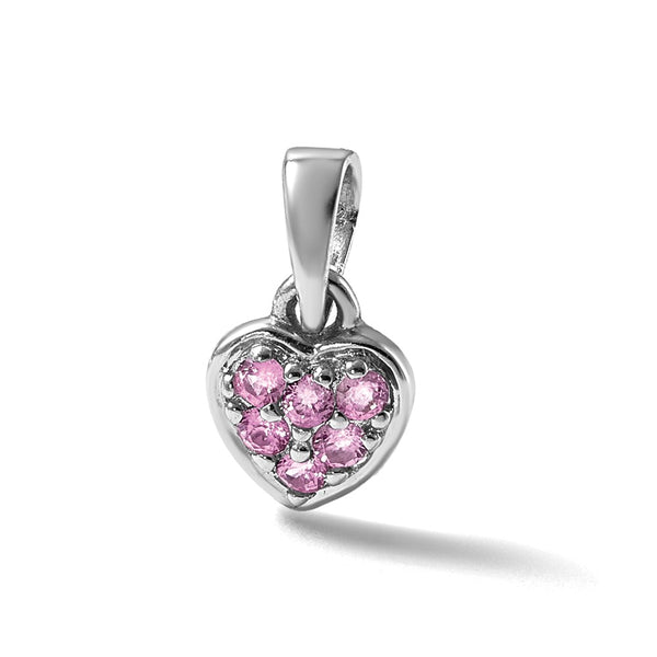 Sterling Silver Rhodium-plated Children's Pink CZ Heart Pendant