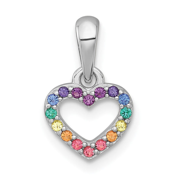 Sterling Silver RH-pl Multi Color Nano Crystals Heart Children's Pendant