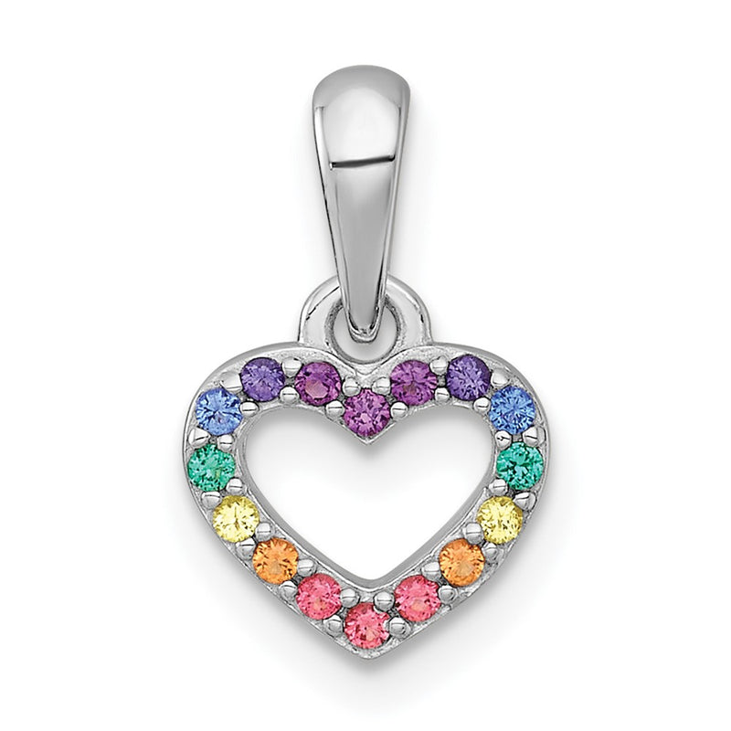Sterling Silver RH-pl Multi Color Nano Crystals Heart Children's Pendant