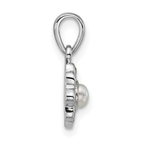 Sterling Silver Rh-plated Children's CZ And FWC Pearl Pendant