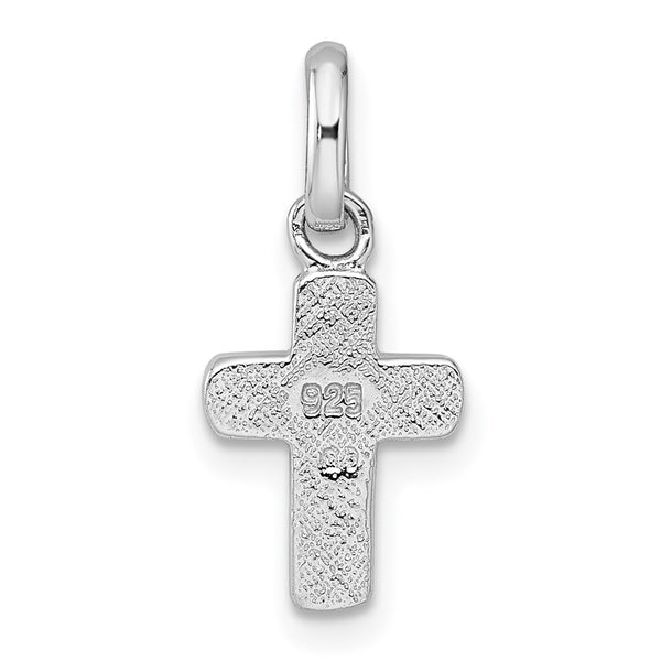 Sterling Silver Rhodium-plated Children's Enamel Pink Cross Pendant