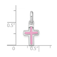 Sterling Silver Rhodium-plated Children's Enamel Pink Cross Pendant