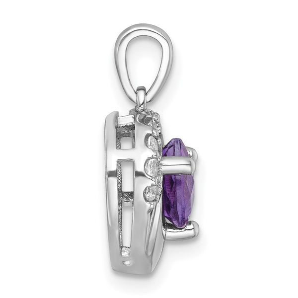 SS RH-pltd Polished Fancy Amethyst and White Topaz Heart Pendant