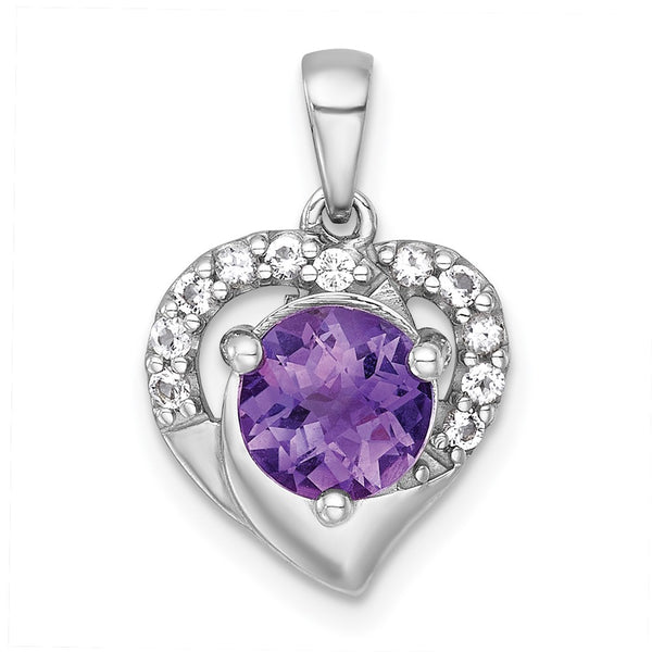 SS RH-pltd Polished Fancy Amethyst and White Topaz Heart Pendant