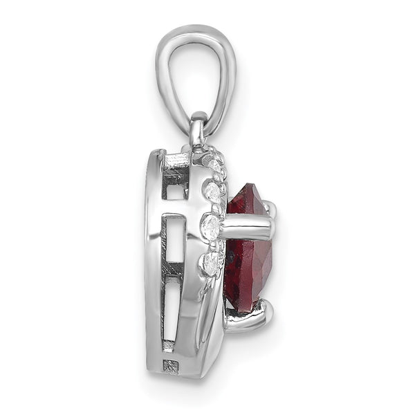 SS RH-pltd Polished Fancy Garnet and White Topaz Heart Pendant