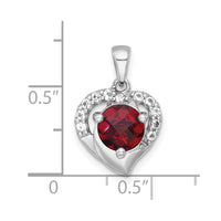 SS RH-pltd Polished Fancy Garnet and White Topaz Heart Pendant