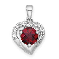SS RH-pltd Polished Fancy Garnet and White Topaz Heart Pendant