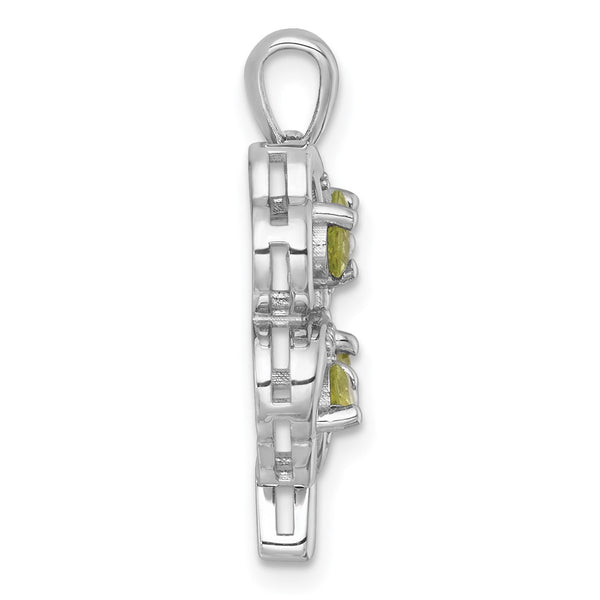 SS RH-plated Polished Peridot and White Topaz Clover Pendant
