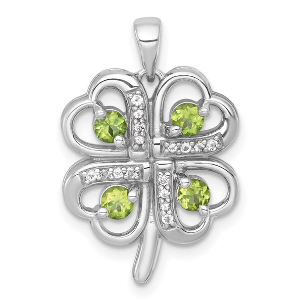 SS RH-plated Polished Peridot and White Topaz Clover Pendant