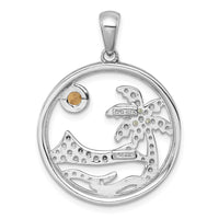 SS RH-pltd Polished & Grooved Citrine/Peridot Beach Scene Pendant