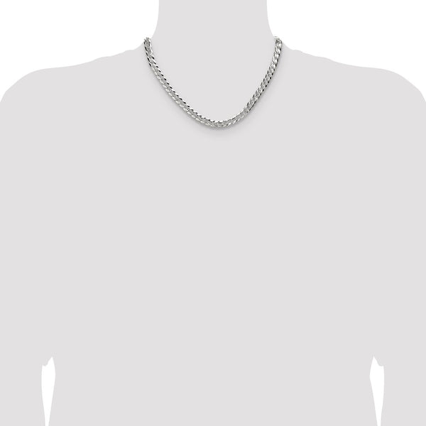 Sterling Silver 6.75mm Flat D/C Pave Curb Chain