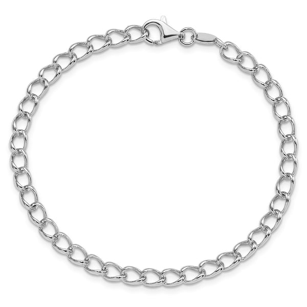 Sterling Silver Amore La Vita Rhodium-pl Curb Chain Charm Bracelet