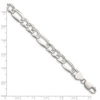 Sterling Silver 8.0mm Flat D/C Pave Figaro Chain
