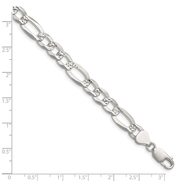 Sterling Silver 8.0mm Flat D/C Pave Figaro Chain