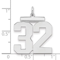 Sterling Silver/Rhodium-plated Polished Number 32 Charm