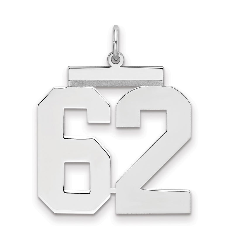 Sterling Silver/Rhodium-plated Polished Number 62 Charm
