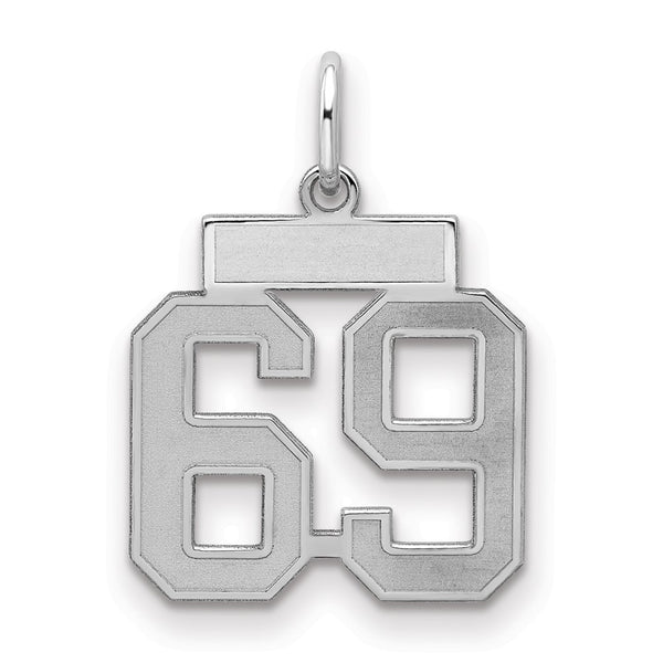 Sterling Silver/Rhodium-plated Satin Number 69 Charm