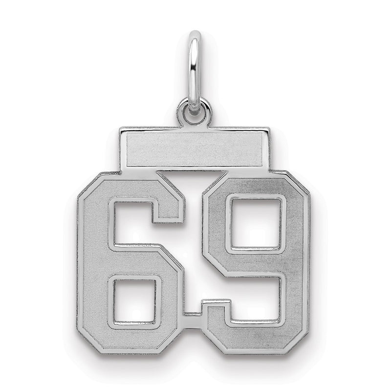 Sterling Silver/Rhodium-plated Satin Number 69 Charm