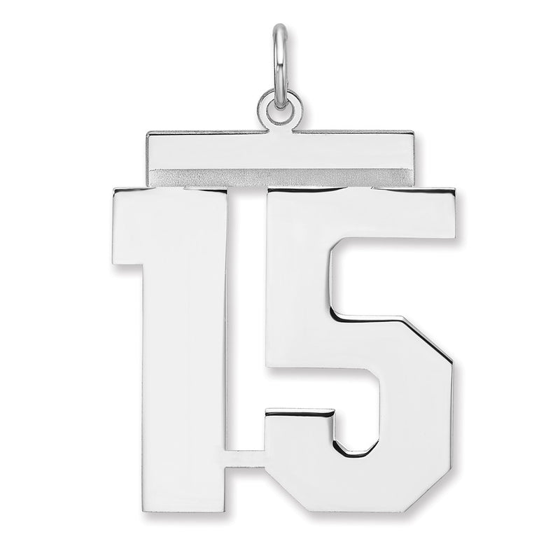 Sterling Silver/Rhodium-plated Polished Number 15 Charm