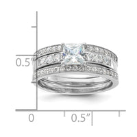 Sterling Silver Rhodium-plated CZ 3 Piece Wedding Set Ring