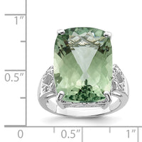 Sterling Silver Rhodium Green Quartz & Diam. Ring