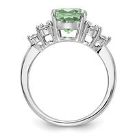 Sterling Silver Rhodium Diam. & Green Quartz Ring