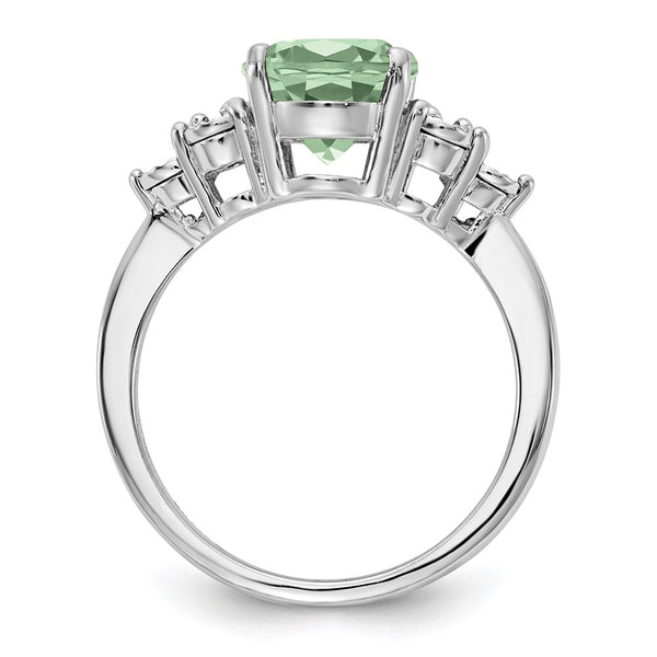 Sterling Silver Rhodium Diam. & Green Quartz Ring