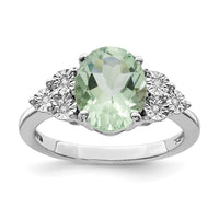 Sterling Silver Rhodium Diam. & Green Quartz Ring