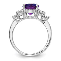 Sterling Silver Rhodium-plated Diamond & Oval Amethyst Ring