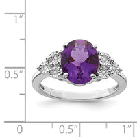 Sterling Silver Rhodium-plated Diamond & Oval Amethyst Ring