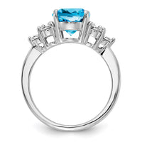 Sterling Silver Rhodium Diam. & Blue Topaz Ring
