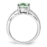 Sterling Silver Rhodium Diam. & Oval Green Quartz Ring