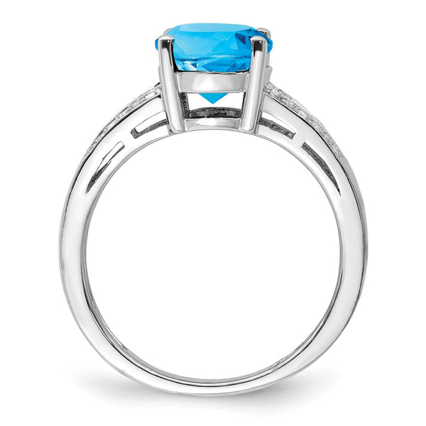 Sterling Silver Rhodium Diam. & Oval Blue Topaz Ring