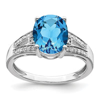 Sterling Silver Rhodium Diam. & Blue Topaz Ring