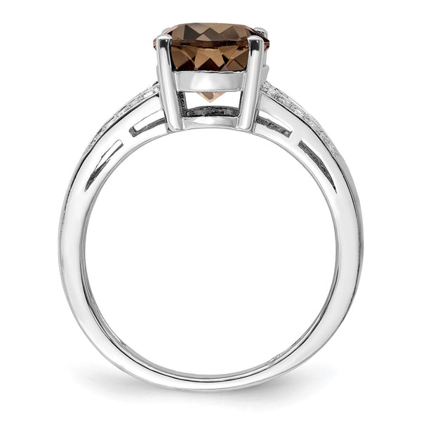 Sterling Silver Rhodium Diam. & Smoky Quartz Ring