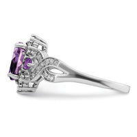 Sterling Silver Rhodium-plated Diamond & Oval Amethyst Ring