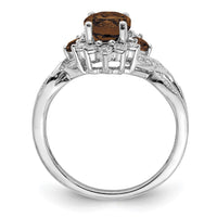 Sterling Silver Rhodium Diam. & Smoky Quartz Ring