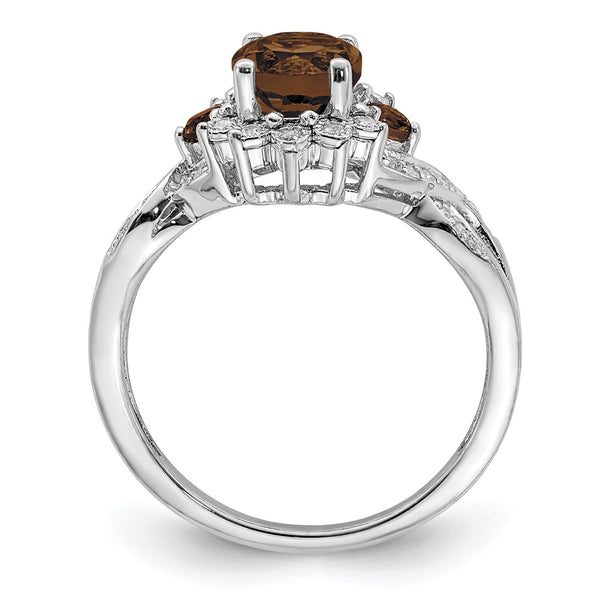 Sterling Silver Rhodium Diam. & Smoky Quartz Ring