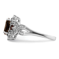 Sterling Silver Rhodium Diam. & Smoky Quartz Ring