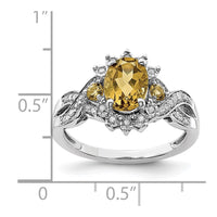 Sterling Silver Rhodium Diam. & Whiskey Quartz Ring