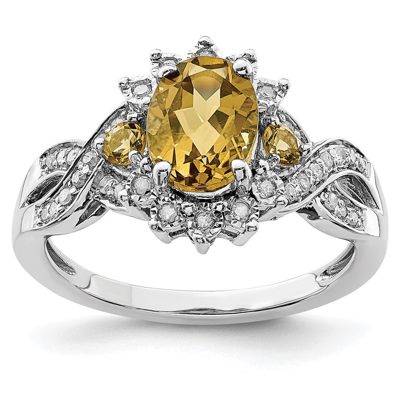 Sterling Silver Rhodium Diam. & Whiskey Quartz Ring