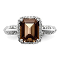 Sterling Silver Rhodium Diam. & Smoky Quartz Ring