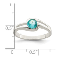Sterling Silver Light Blue Round Bezel CZ Ring