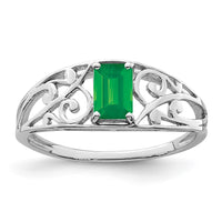 Sterling Silver Rhodium Plated Emerald Ring