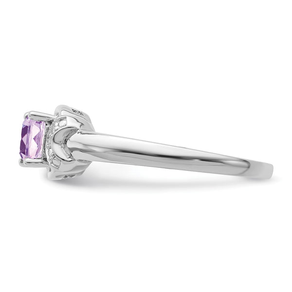 Sterling Silver Rhodium Diam. & Pink Quartz Ring