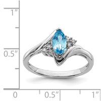 Sterling Silver Rhodium Diam. & Light Blue Topaz Ring
